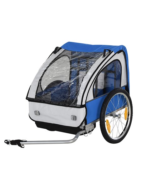 HOMCOM 2 Seat Bike Trailer Bicycle wagon for Kids Child Steel Frame Safety Harness Seat Carrier Blue White 130 x 76 x 88 cm 440- - pic 70195 | FastDaddyshop