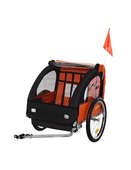 HOMCOM 2 Seat Bike Trailer Bicycle wagon for Kids, Orange-Black 440-008OG - pic 70198 | FastDaddyshop
