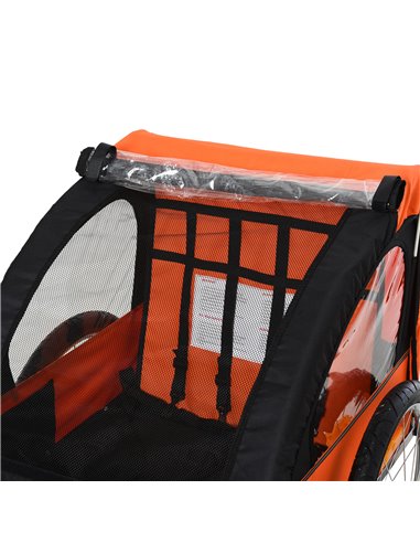 HOMCOM 2 Seat Bike Trailer Bicycle wagon for Kids Child Steel Frame Safety Harness Seat Carrier Orange Black 130 x 76 x 88 cm 44