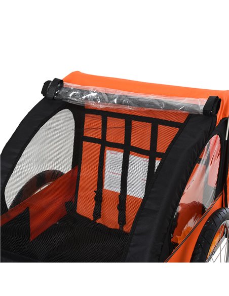HOMCOM 2 Seat Bike Trailer Bicycle wagon for Kids Child Steel Frame Safety Harness Seat Carrier Orange Black 130 x 76 x 88 cm 44 - pic 70206 | FastDaddyshop
