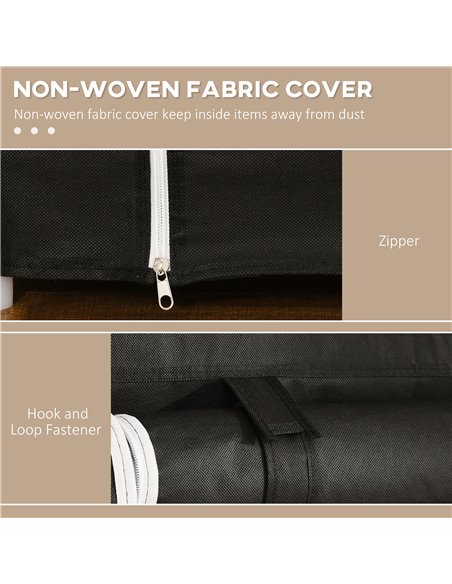 HOMCOM Fabric Wardrobe, Portable Wardrobe with 10 Shelves, 1 Hanging Rail, Foldable Closets, 150 x 43 x 162.5 cm, Black - pic 7021 | FastDaddyshop