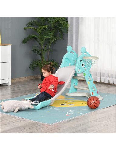 HOMCOM Kids 2 in 1 Slide with Basketball Hoop, Toddler Freestanding Slider Playset, 18 months - 4 Years - Deer Shaped, Blue 331-