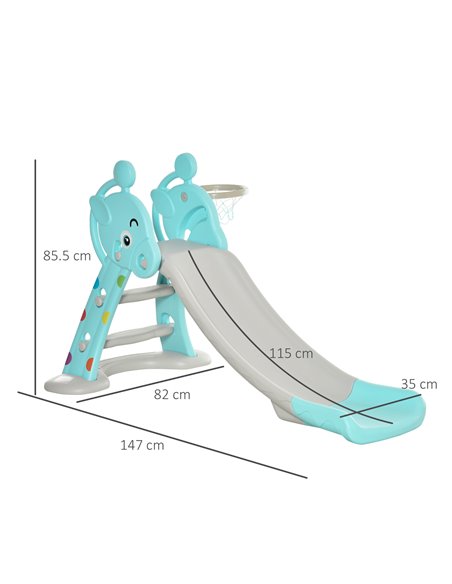 HOMCOM Kids 2 in 1 Slide with Basketball Hoop, Toddler Freestanding Slider Playset, 18 months - 4 Years - Deer Shaped, Blue 331- - pic 70236 | FastDaddyshop