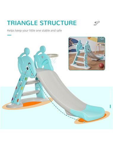 HOMCOM Kids 2 in 1 Slide with Basketball Hoop, Toddler Freestanding Slider Playset, 18 months - 4 Years - Deer Shaped, Blue 331-