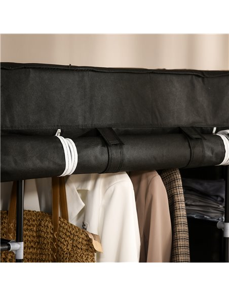 HOMCOM Fabric Wardrobe, Portable Wardrobe with 10 Shelves, 1 Hanging Rail, Foldable Closets, 150 x 43 x 162.5 cm, Black - pic 7024 | FastDaddyshop