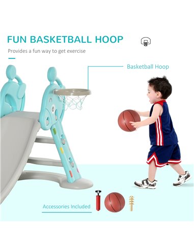 HOMCOM Kids 2 in 1 Slide with Basketball Hoop, Toddler Freestanding Slider Playset, 18 months - 4 Years - Deer Shaped, Blue 331-