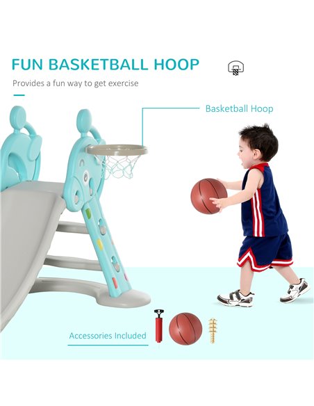 HOMCOM Kids 2 in 1 Slide with Basketball Hoop, Toddler Freestanding Slider Playset, 18 months - 4 Years - Deer Shaped, Blue 331- - pic 70240 | FastDaddyshop