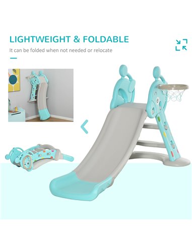 HOMCOM Kids 2 in 1 Slide with Basketball Hoop, Toddler Freestanding Slider Playset, 18 months - 4 Years - Deer Shaped, Blue 331-