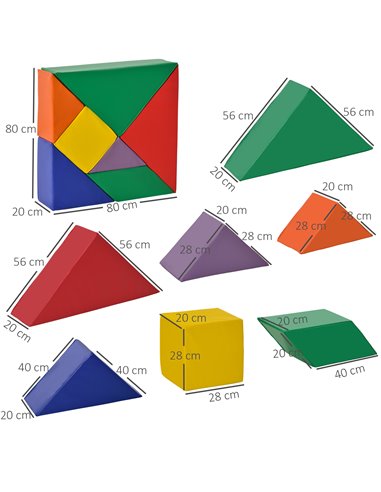 HOMCOM 7 Piece Kids Soft Play Set Interlocking Toddler Foam Play Mat Comfortable Cushiony Floor Puzzle Indoor Outdoor Active Pla