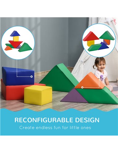 HOMCOM 7 Piece Kids Soft Play Set Interlocking Toddler Foam Play Mat Comfortable Cushiony Floor Puzzle Indoor Outdoor Active Pla