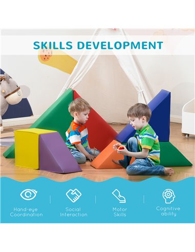 HOMCOM 7 Piece Kids Soft Play Set Interlocking Toddler Foam Play Mat Comfortable Cushiony Floor Puzzle Indoor Outdoor Active Pla