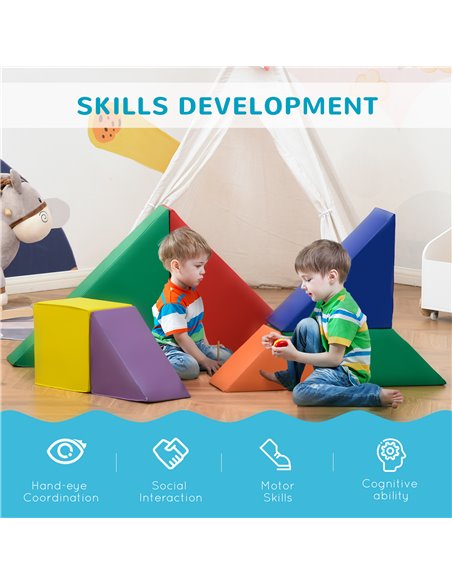 HOMCOM 7 Piece Kids Soft Play Set Interlocking Toddler Foam Play Mat Comfortable Cushiony Floor Puzzle Indoor Outdoor Active Pla - pic 70249 | FastDaddyshop