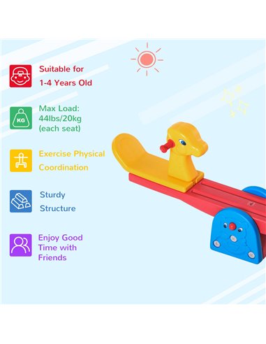 HOMCOM Kids Seesaw Safe Teeter Totter 2 Seats with Easy-Grip Handles, 360 Degrees Rotating Safe, Backyard Equipment, for 1-4 yea