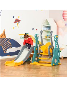 HOMCOM 3-IN-1 Kids Swing and Slide Set with Basketball Hoop Slide Swing Adjustable Seat Height Toddler Playground Activity Cente 2
