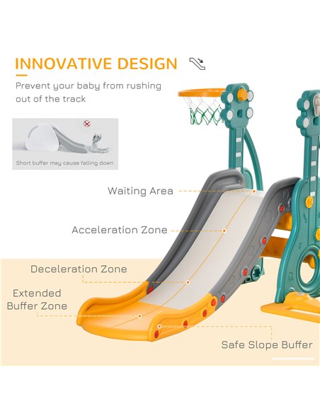 HOMCOM 3-IN-1 Kids Swing and Slide Set with Basketball Hoop Slide Swing Adjustable Seat Height Toddler Playground Activity Cente - pic 70337 | FastDaddyshop
