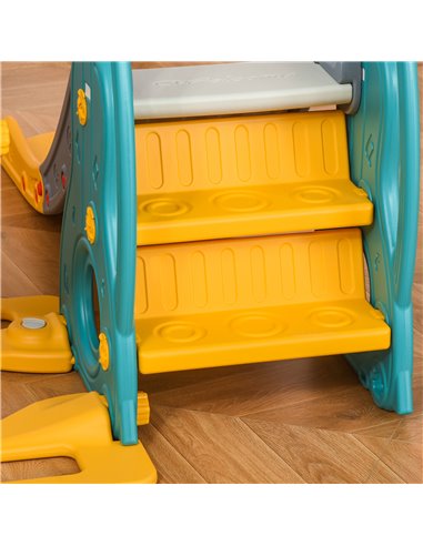HOMCOM 3-IN-1 Kids Swing and Slide Set with Basketball Hoop Slide Swing Adjustable Seat Height Toddler Playground Activity Cente
