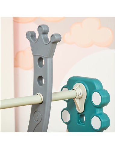 HOMCOM 3-IN-1 Kids Swing and Slide Set with Basketball Hoop Slide Swing Adjustable Seat Height Toddler Playground Activity Cente
