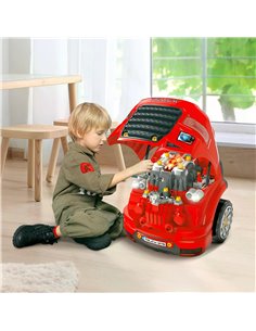 HOMCOM Kids Toy Truck Set, Toddler Educational Car Service Station Playset, Red 350-129 2