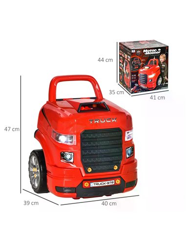 HOMCOM Kids Toy Truck Set, Toddler Educational Car Service Station Playset, Take Apart Workshop, w/ RC Car Key, Light, for 3-5 Y