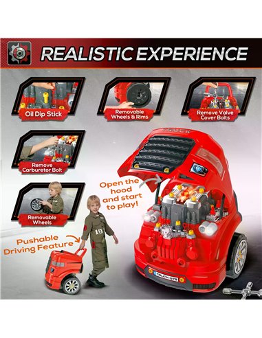 HOMCOM Kids Toy Truck Set, Toddler Educational Car Service Station Playset, Take Apart Workshop, w/ RC Car Key, Light, for 3-5 Y