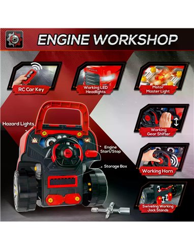 HOMCOM Kids Toy Truck Set, Toddler Educational Car Service Station Playset, Take Apart Workshop, w/ RC Car Key, Light, for 3-5 Y