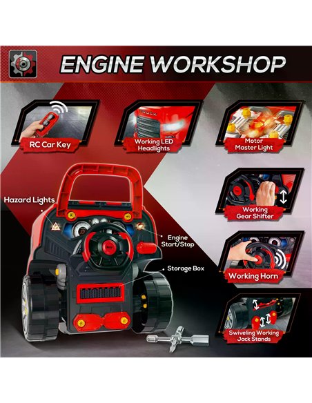 HOMCOM Kids Toy Truck Set, Toddler Educational Car Service Station Playset, Take Apart Workshop, w/ RC Car Key, Light, for 3-5 Y - pic 70355 | FastDaddyshop