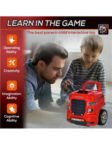 HOMCOM Kids Toy Truck Set, Toddler Educational Car Service Station Playset, Take Apart Workshop, w/ RC Car Key, Light, for 3-5 Y