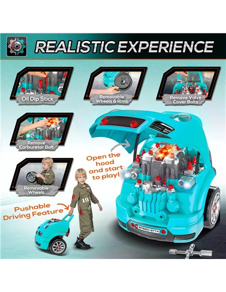 HOMCOM Kids Truck Engine Toy Set, Educational Car Service Station Playset, Take Apart Workshop, w/ Steering Wheel, for 3-5 Years - pic 70363 | FastDaddyshop
