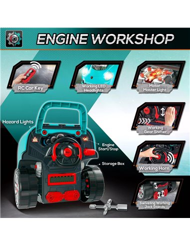 HOMCOM Kids Truck Engine Toy Set, Educational Car Service Station Playset, Take Apart Workshop, w/ Steering Wheel, for 3-5 Years