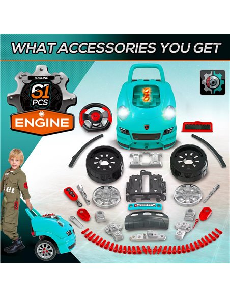 HOMCOM Kids Truck Engine Toy Set, Educational Car Service Station Playset, Take Apart Workshop, w/ Steering Wheel, for 3-5 Years - pic 70365 | FastDaddyshop