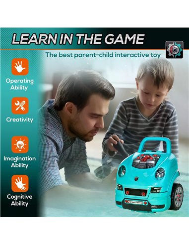 HOMCOM Kids Truck Engine Toy Set, Educational Car Service Station Playset, Take Apart Workshop, w/ Steering Wheel, for 3-5 Years