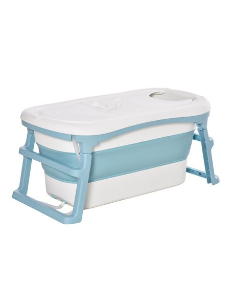 HOMCOM Folding Baby Bath Tub for Toddlers Kids Portable with Non-Slip Pads Top Cover for 1-12 Years Blue 400-017 - pic 70378 | FastDaddyshop