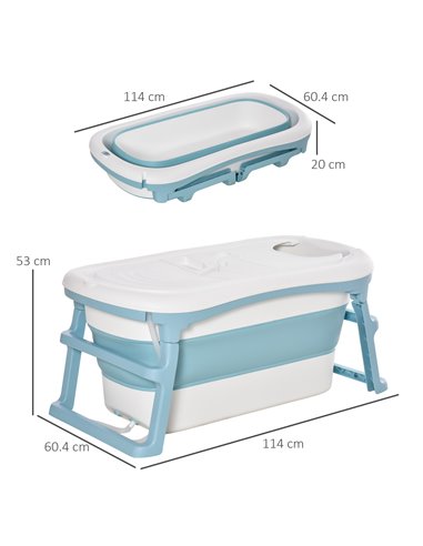 HOMCOM Folding Baby Bath Tub for Toddlers Kids Portable with Non-Slip Pads Top Cover for 1-12 Years Blue 400-017