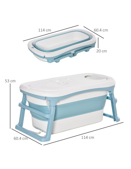 HOMCOM Folding Baby Bath Tub for Toddlers Kids Portable with Non-Slip Pads Top Cover for 1-12 Years Blue 400-017 - pic 70379 | FastDaddyshop