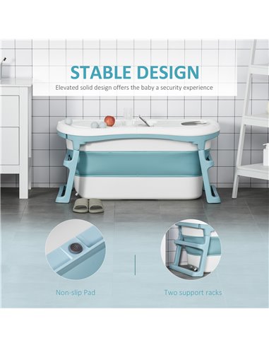 HOMCOM Folding Baby Bath Tub for Toddlers Kids Portable with Non-Slip Pads Top Cover for 1-12 Years Blue 400-017