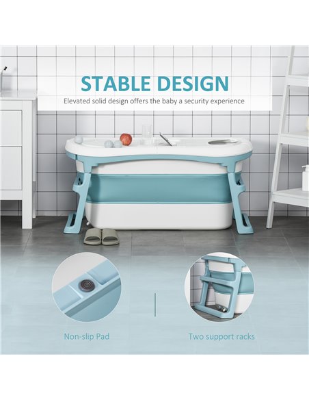 HOMCOM Folding Baby Bath Tub for Toddlers Kids Portable with Non-Slip Pads Top Cover for 1-12 Years Blue 400-017 - pic 70381 | FastDaddyshop