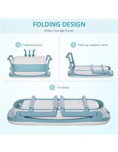 HOMCOM Folding Baby Bath Tub for Toddlers Kids Portable with Non-Slip Pads Top Cover for 1-12 Years Blue 400-017