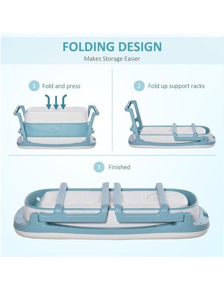 HOMCOM Folding Baby Bath Tub for Toddlers Kids Portable with Non-Slip Pads Top Cover for 1-12 Years Blue 400-017 - pic 70382 | FastDaddyshop