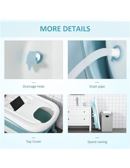 HOMCOM Folding Baby Bath Tub for Toddlers Kids Portable with Non-Slip Pads Top Cover for 1-12 Years Blue 400-017 - pic 70383 | FastDaddyshop