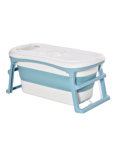 HOMCOM Folding Baby Bath Tub for Toddlers Kids Portable with Non-Slip Pads Top Cover for 1-12 Years Blue 400-017 - pic 70386 | FastDaddyshop