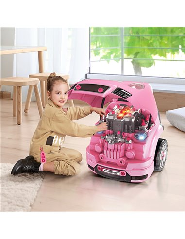 HOMCOM Kids Truck Engine Toy Set, with Horn, Light, Car Key, for Ages 3-5 Years - Pink 350-128V00PK