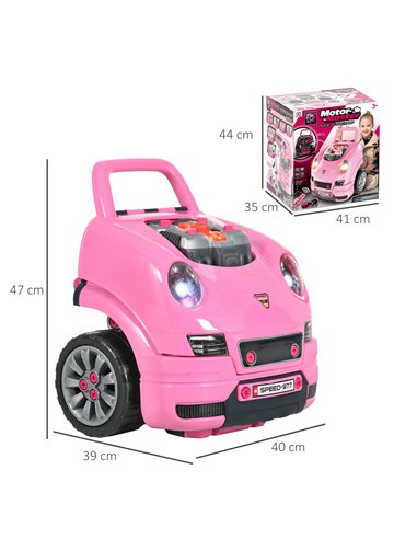 HOMCOM Kids Truck Engine Toy Set, with Horn, Light, Car Key, for Ages 3-5 Years - Pink 350-128V00PK
