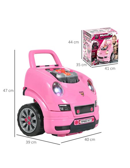 HOMCOM Kids Truck Engine Toy Set, with Horn, Light, Car Key, for Ages 3-5 Years - Pink 350-128V00PK - pic 70398 | FastDaddyshop