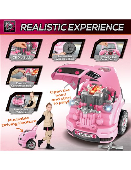 HOMCOM Kids Truck Engine Toy Set, with Horn, Light, Car Key, for Ages 3-5 Years - Pink 350-128V00PK - pic 70399 | FastDaddyshop