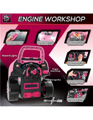 HOMCOM Kids Truck Engine Toy Set, with Horn, Light, Car Key, for Ages 3-5 Years - Pink 350-128V00PK