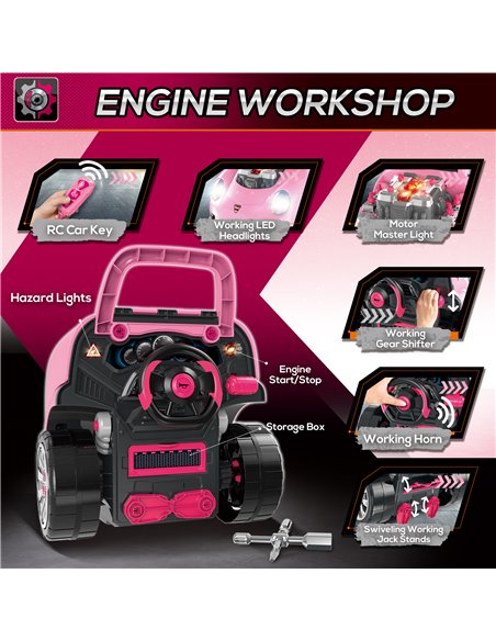 HOMCOM Kids Truck Engine Toy Set, with Horn, Light, Car Key, for Ages 3-5 Years - Pink 350-128V00PK - pic 70400 | FastDaddyshop