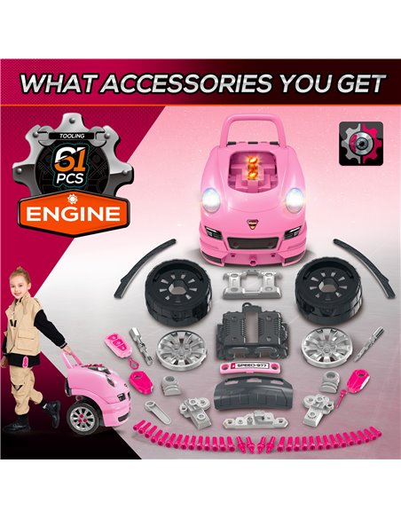 HOMCOM Kids Truck Engine Toy Set, with Horn, Light, Car Key, for Ages 3-5 Years - Pink 350-128V00PK - pic 70401 | FastDaddyshop