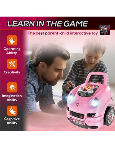 HOMCOM Kids Truck Engine Toy Set, with Horn, Light, Car Key, for Ages 3-5 Years - Pink 350-128V00PK