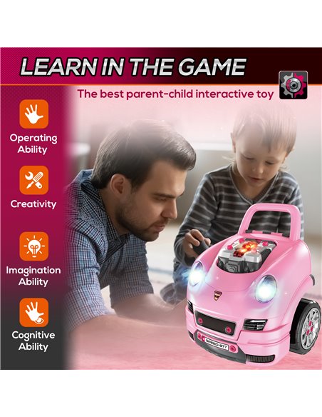 HOMCOM Kids Truck Engine Toy Set, with Horn, Light, Car Key, for Ages 3-5 Years - Pink 350-128V00PK - pic 70402 | FastDaddyshop