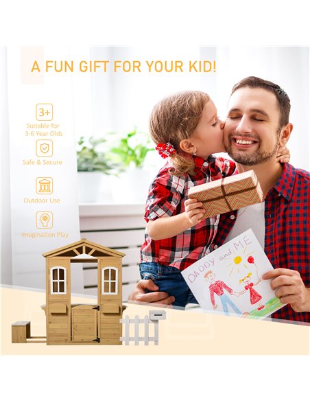 Outsunny Wooden Playhouse for Outdoor with Door Windows Mailbox Flower Pot Holder Serving Station Bench for Kids Children Toddle - pic 70426 | FastDaddyshop